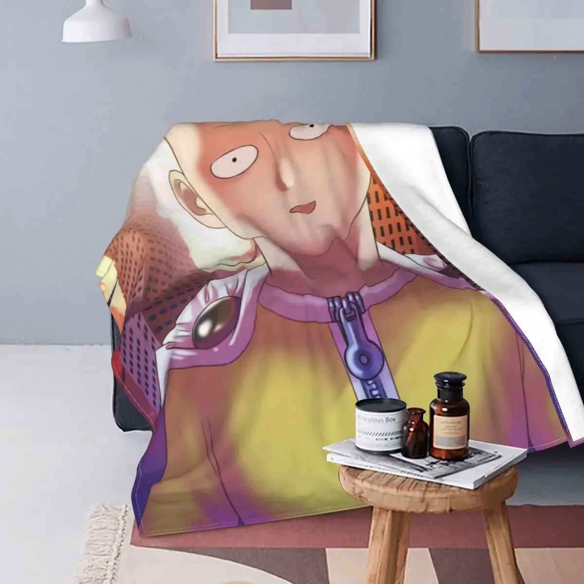 

Saitama Anime Blanket Cover One Punch Man Flannel Throw Blanket Bedroom Sofa Decoration Soft Warm Bedspreads