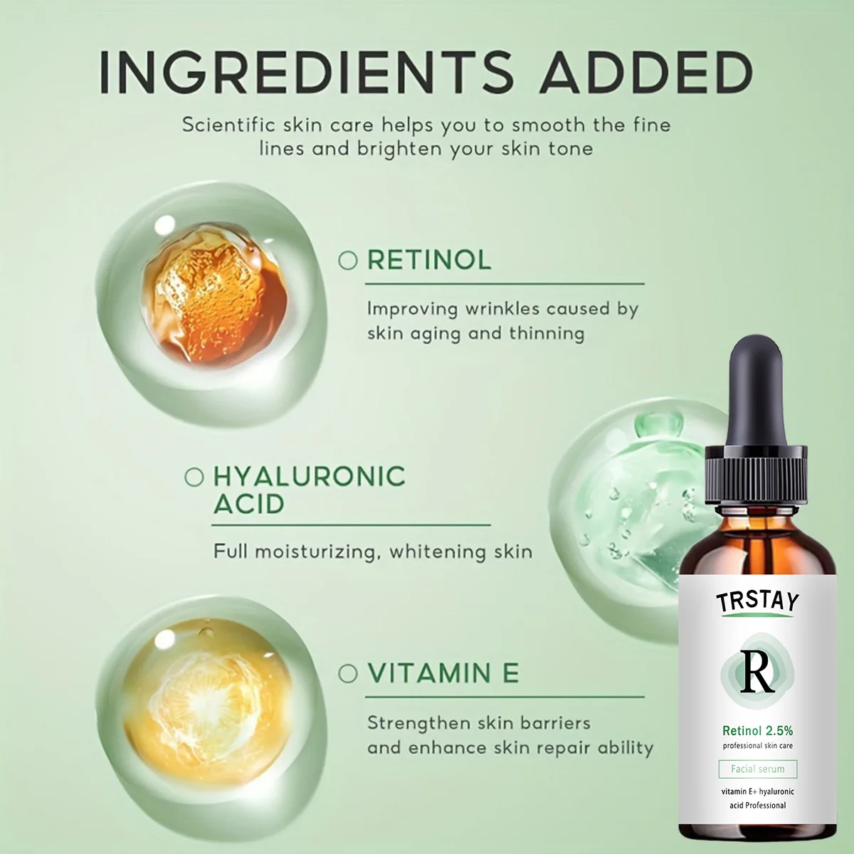 2.5% squalane retinol essential oil, brightens skin tone, moisturizes, lightens dullness, and tightens skin 3