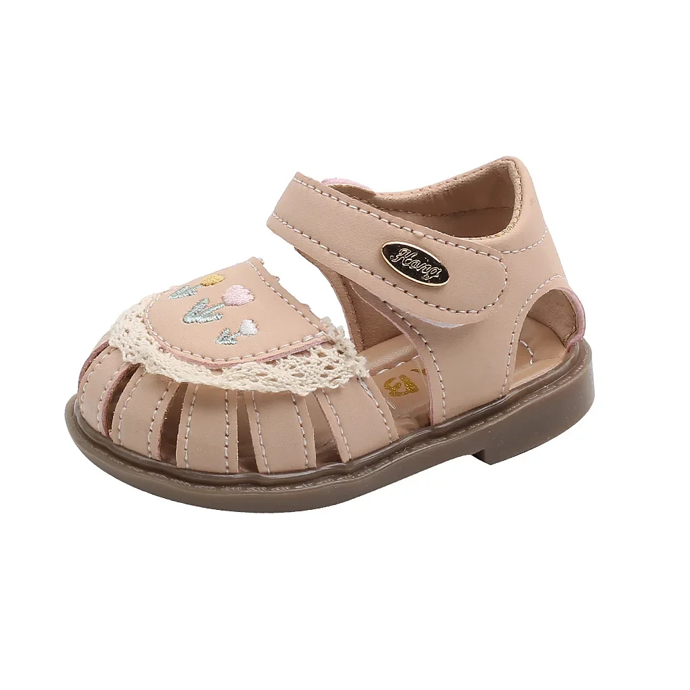 Summer Baby Girls Sandals PU Leather Fashion Embroidered Flowers First Walkers Infant Soft Indoor Shoes