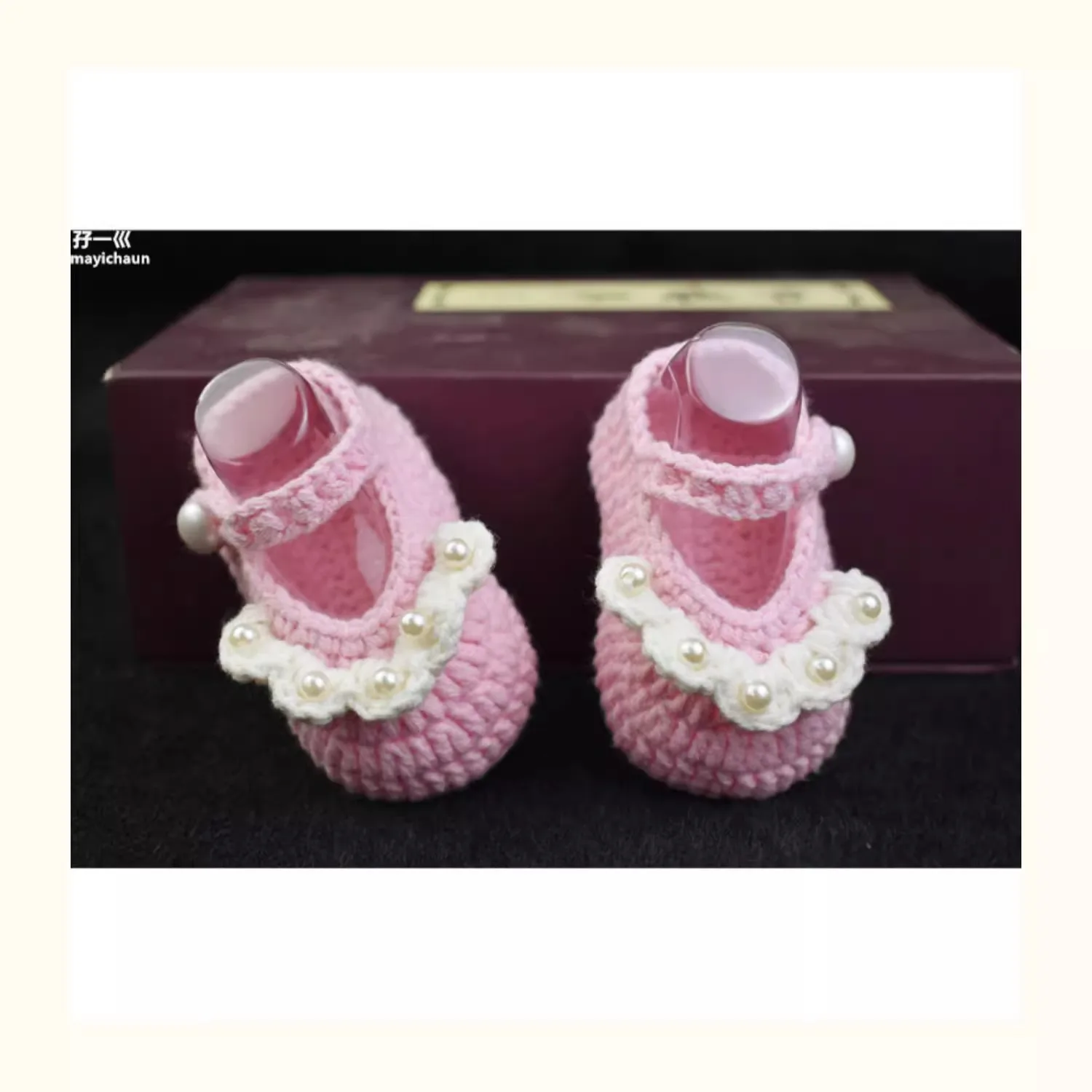 Newborn soft soled princess nail bead shoes Spring and Autumn 0/1-year-old female baby yarn single shoes