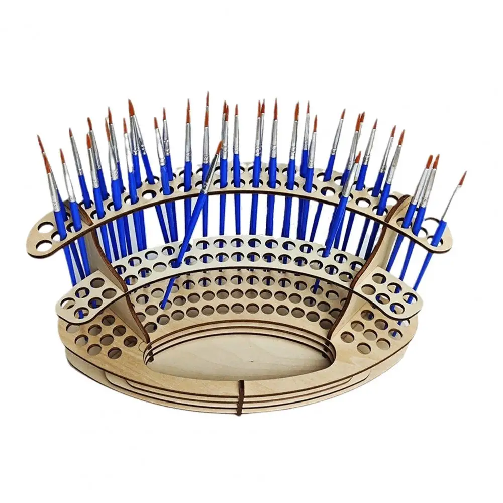 Paintbrush Organizer Wooden Paint Brush Holder with 140 Holes Organizer Stand for Brushes Pens Pencils Capacity Rack for Artists