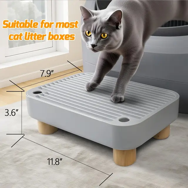 Self-Cleaning Litter Box Step–Removable Top, Waterproof & Non-Slip Kitty Litter Catcher Tray, Cat Litter Box Mat Easy to Clean 2
