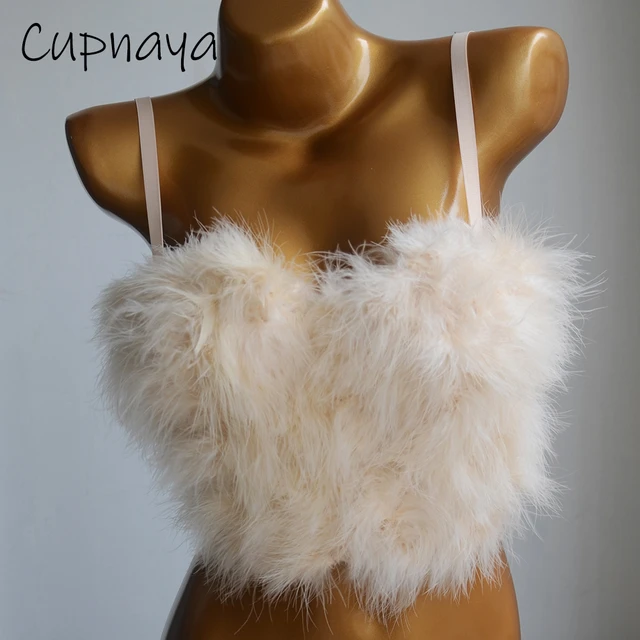 Cupnaya Women Fuzzy Furry Crop Top Sexy Push Up Bustier Corset