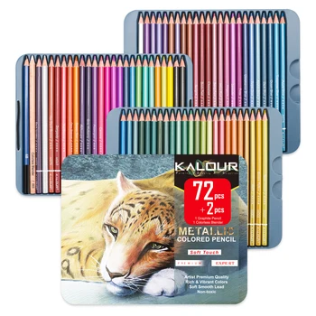 KALOUR 50/72 Colors Metallic Colored Pencils Set Soft Core Oil based in Tin Box,Shading Pencils for Beginners & Pro Artists 1