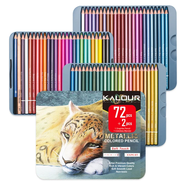 KALOUR 50/72 Colors Metallic Colored Pencils Set Soft Core Oil based in Tin Box,Shading Pencils for Beginners & Pro Artists 1