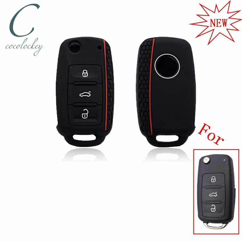 Cocolockey Silicone Car Key Cover Case for VW Golf for Skoda Yeti Superb Rapid Octavia SEAT Leon Ibiza 3Button Remote Holder