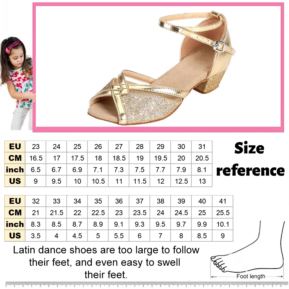 Scarpe da principessa per ragazze scarpe da ballo latino con paillettes décolleté con sandali Peep-Toe con tacco 3cm Pearl Crystal Bling scarpe da scuola/squadra per bambini
