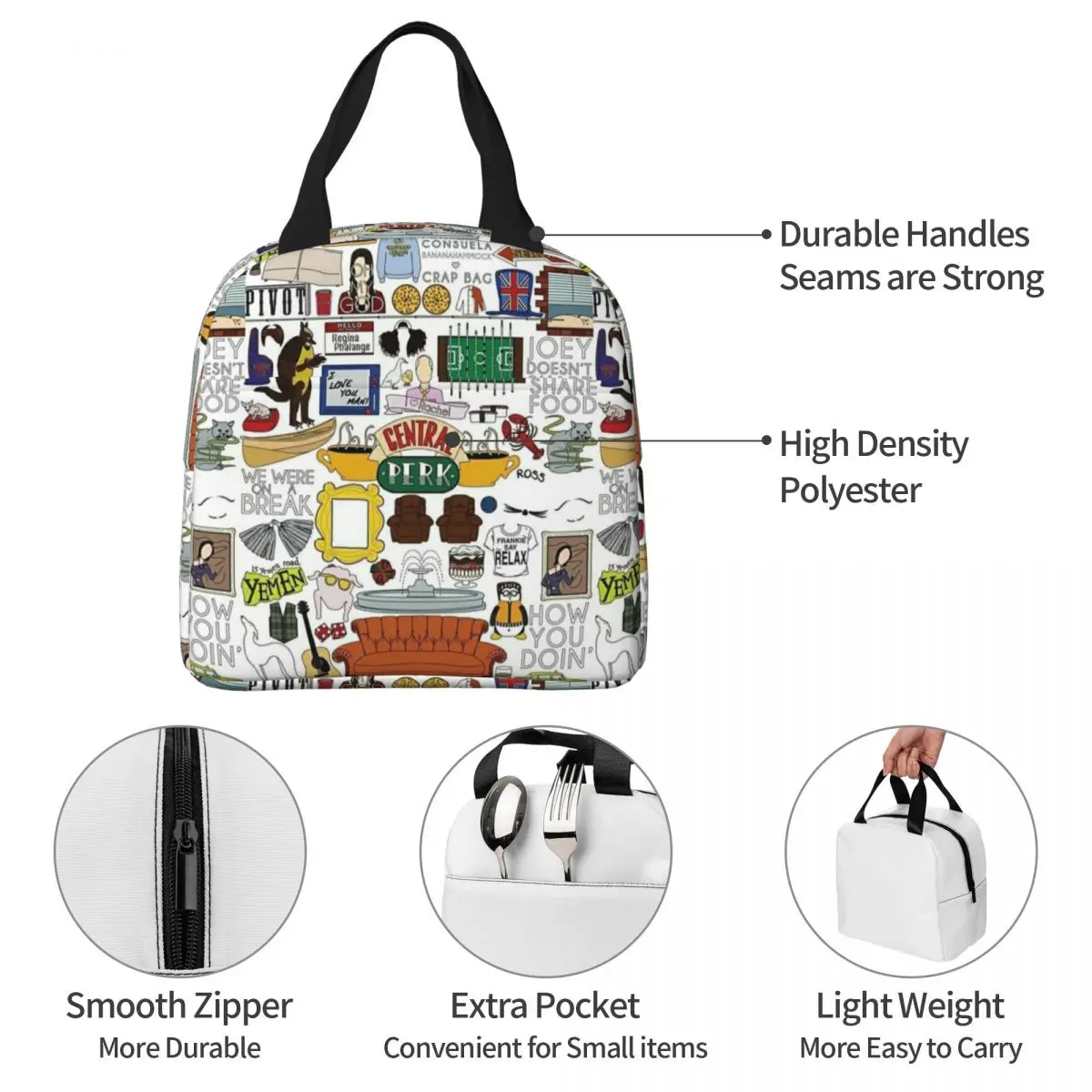 Friends Kee American TV Series Insulated Lunch Bag Leakproof Central Perk Meal Container Thermal Bag Tote Lunch Box Bento Pouch
