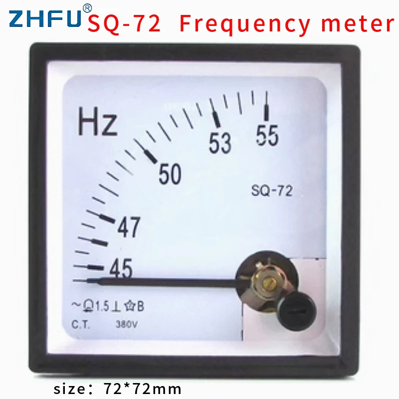 Frequency Meter SQ-72 45-55Hz Frequency Panel Meter 1.5 Accuracy Class Pointer Type Analog Panel Hertz Meter AC 220V380V