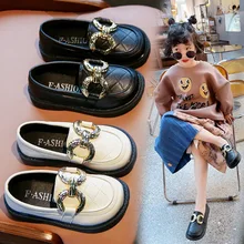 

Baby Girls Little Leather Shoes 2022 Spring Solid Black New Children Princess Brit Style Kids Retro with Metal Chic School Shoes