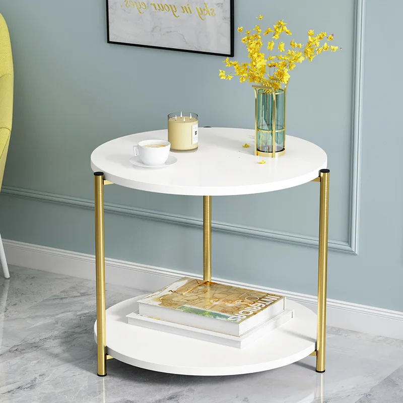 Metal Bedside Coffee Table Round End Side Table Desk Nordic Marble Glass Home Sofa Tables Living Room Light Luxury Side Tables