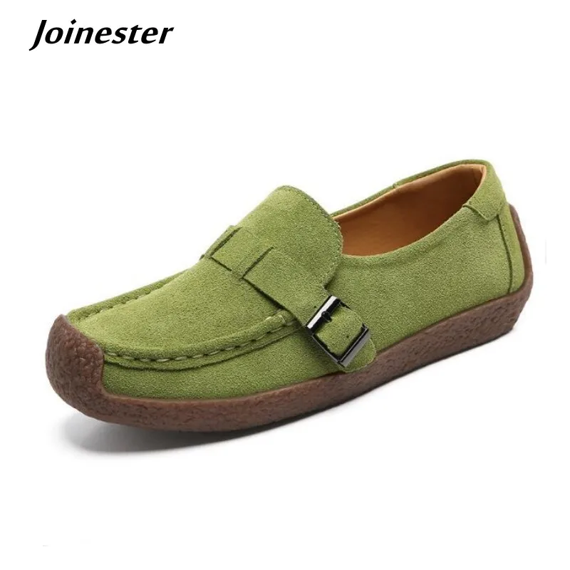 

Women Cow Suede Casual Slip on Flat Shoes Round Toe Pure Color Spring Loafers for Ladies Daily Commuting Moccasins Mom Shoe