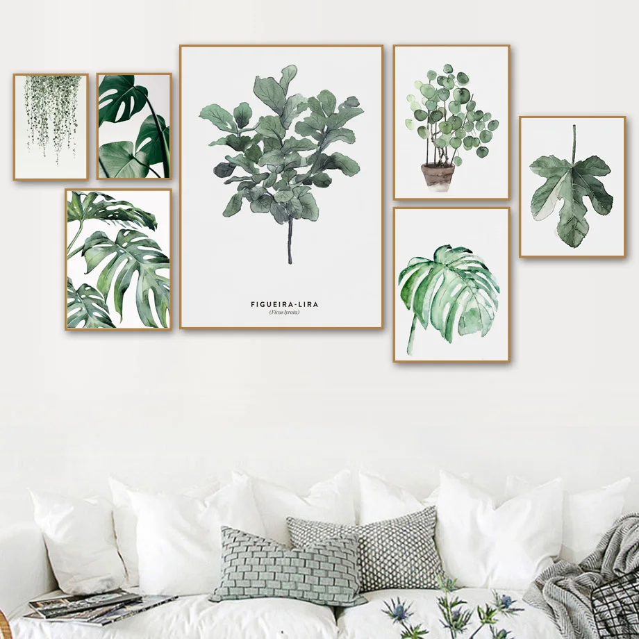 

Watercolor Leaves Wall Art Canvas Painting Green Style Plant Nordic Posters and Prints Decorative Picture Modern Home Decoration