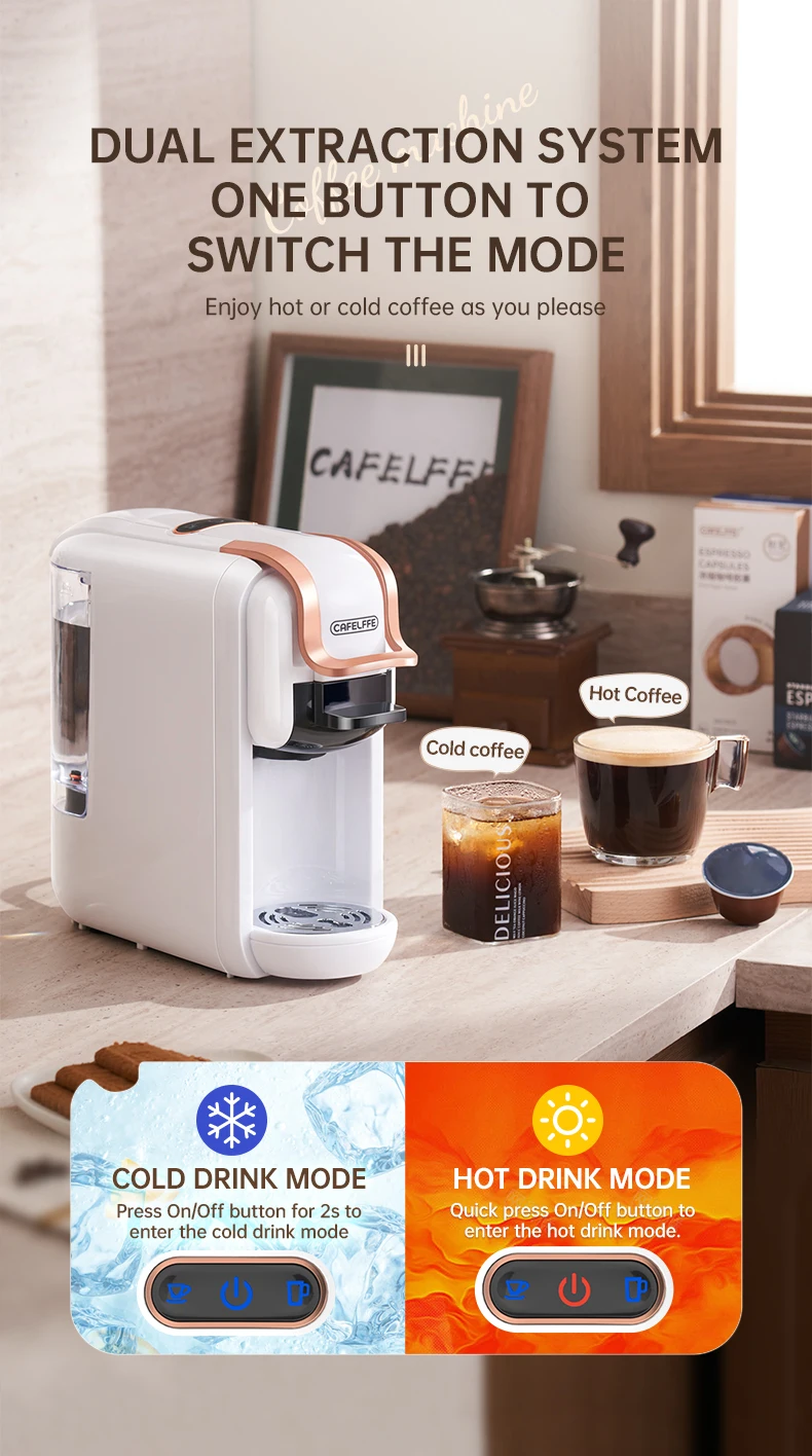 Cafelffe Multiple Capsule Coffee Machine 4 in 1 Hot/Cold DG Cappuccino Nes Small Capsule ESE Pod Ground Espresso Cafeteria 19Bar