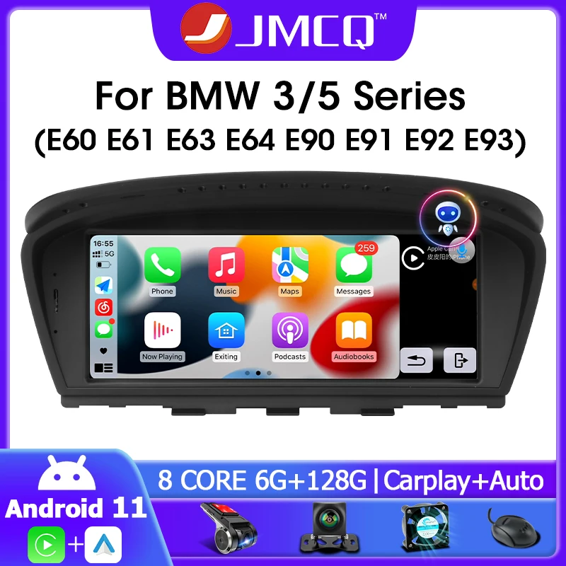 

JMCQ 8.8" Android 11 Car Radio for BMW 5 Series E60 E61 E63 E64 E90 E91 E92 E93 CCC CIC Multimedia Player 2Din Carplay GPS DVD