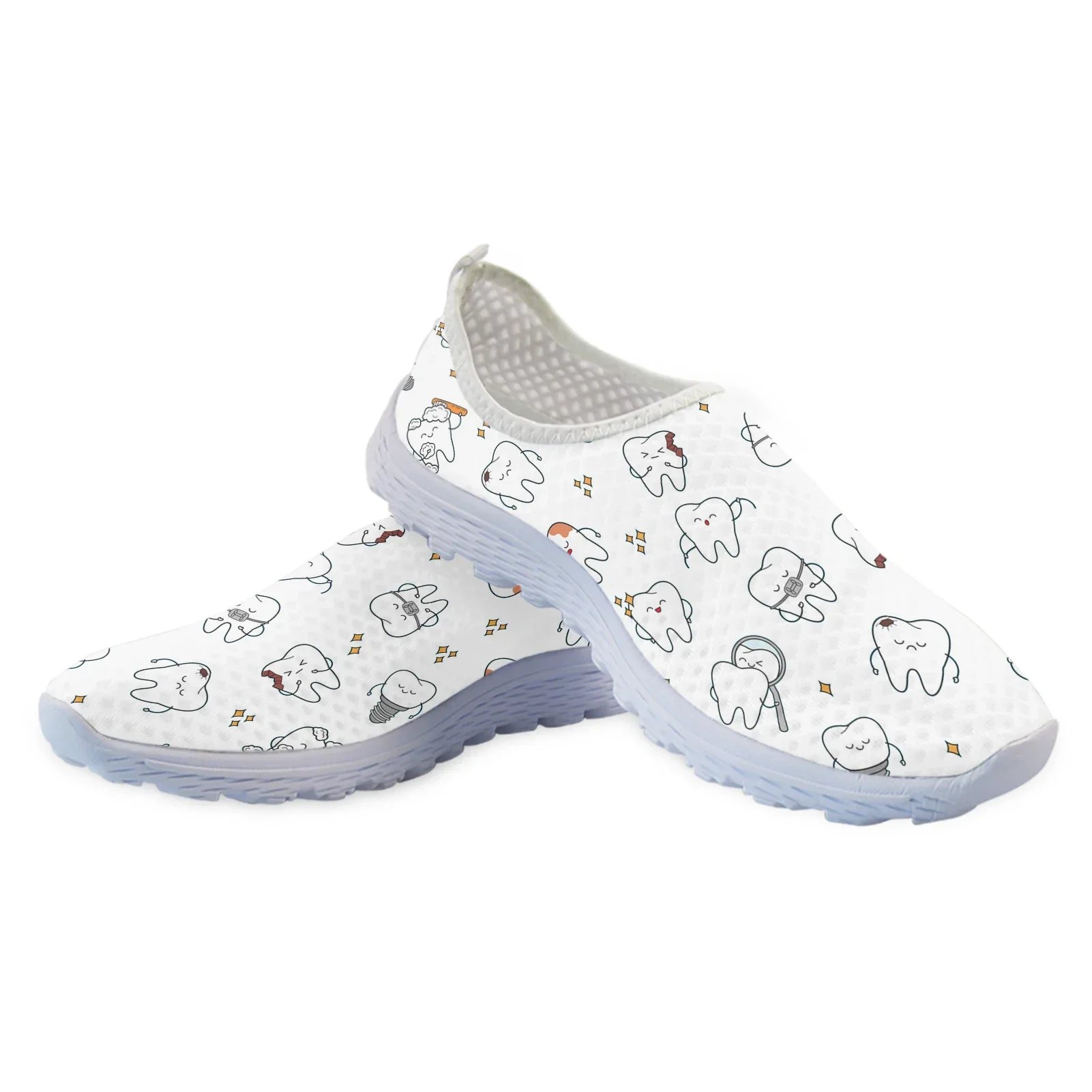 Fashion Dentist Cartoon Women Flat Shoes Tooth Cartoon Breathable Mesh Sneaker Femme Slip-on Loafers Beach Footwear