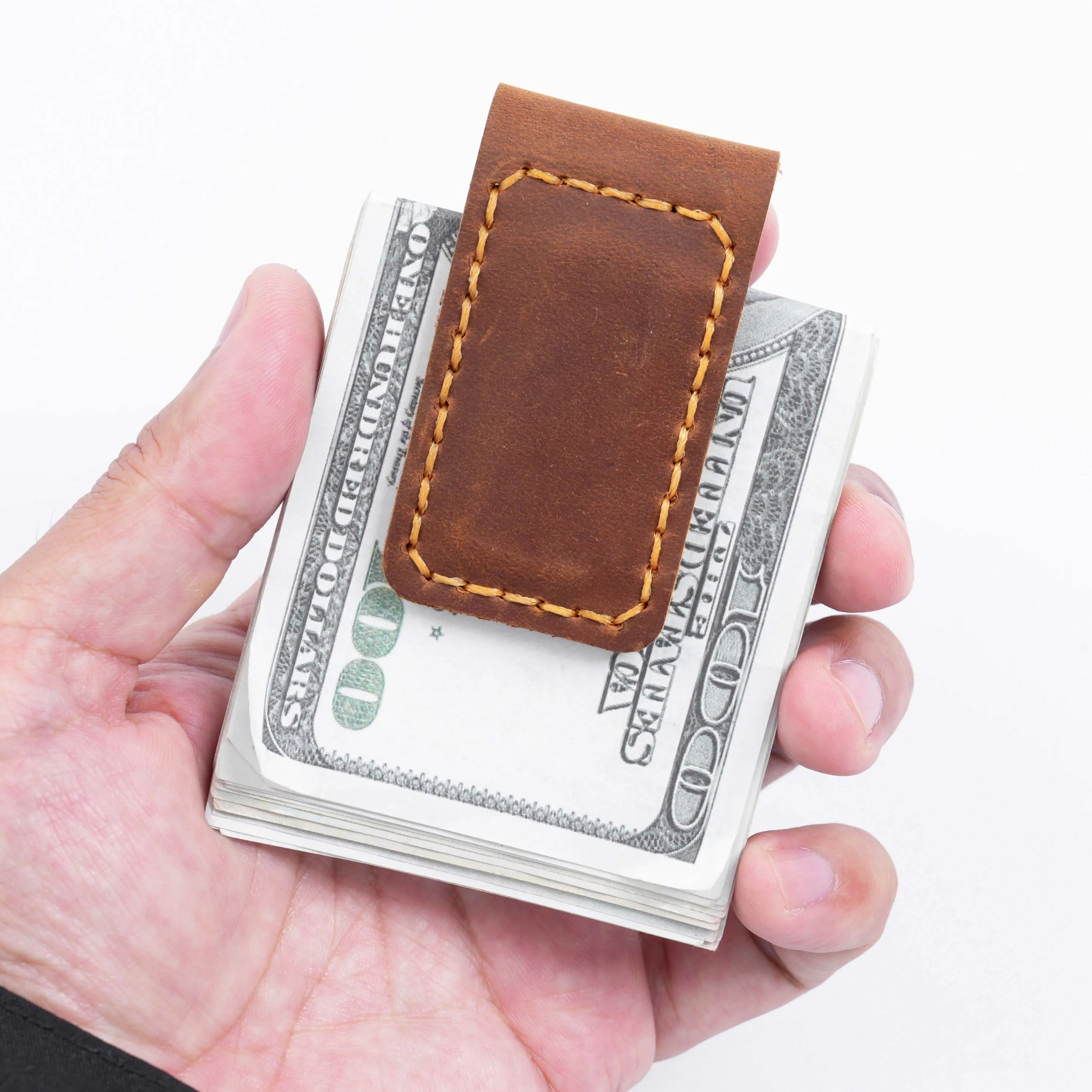 Handcrafted Vintage-Style Magnetic Bookmark and Money Clip Premium Full-Grain Leather with Rustic Distressed Finish Artisanall metal money clip