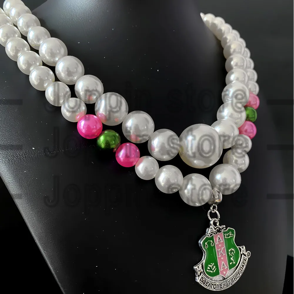 Exquisite greek letter society ALPHA sorority pendant multilayer imitation pearl beads handmade necklace choker