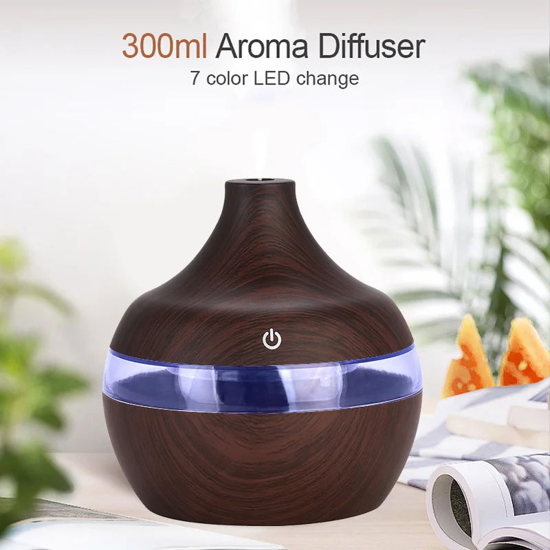 300ML Wood Grain Humidifier USB Aromatherapy Diffuser Atomizer Household Humidifier Hydrating Instrument Desktop Humidifier
