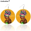 Voikukka Jewelry African Woman Pattern With Hijab Wooden Both Sides Print 6 CM Pendant Drop Earrings Wholesale 4