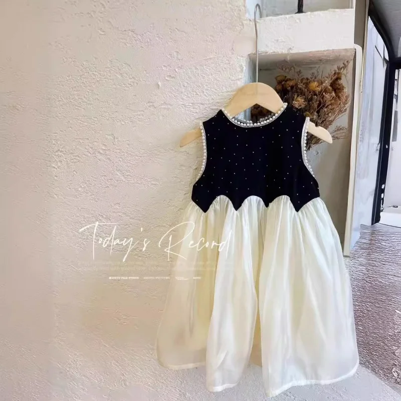 

Girls' Summer Dress2024New Western Style Children's Online Red Princess Dress Little Girl's Fashionable Sleeveless Vest Dress