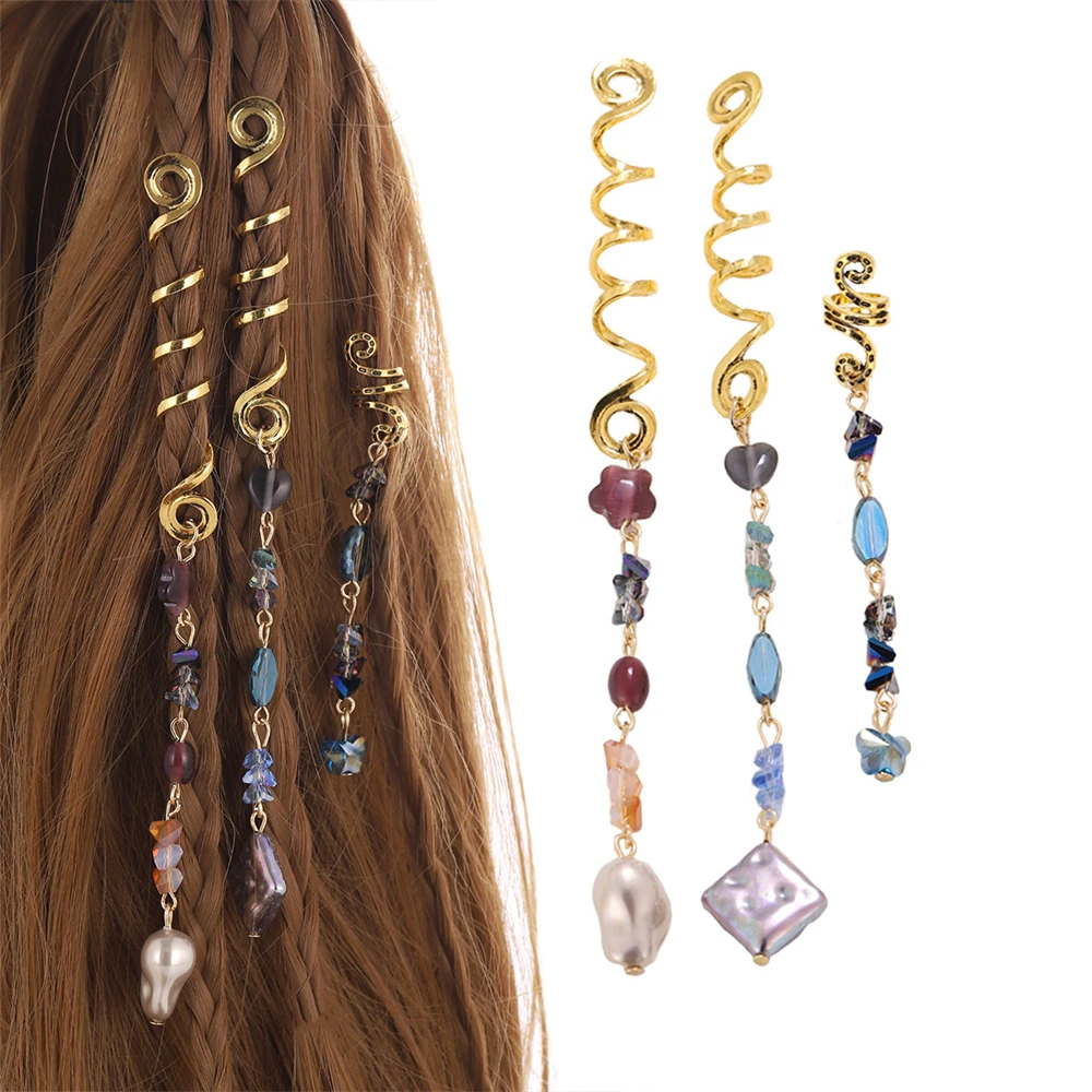 3Pcs/Set Blue Eyes Butterfly Pendants Hairpins Antique Gold Snake Hair Ring Clip for Braids Bohe Ethnic Head Jewelry Accessories