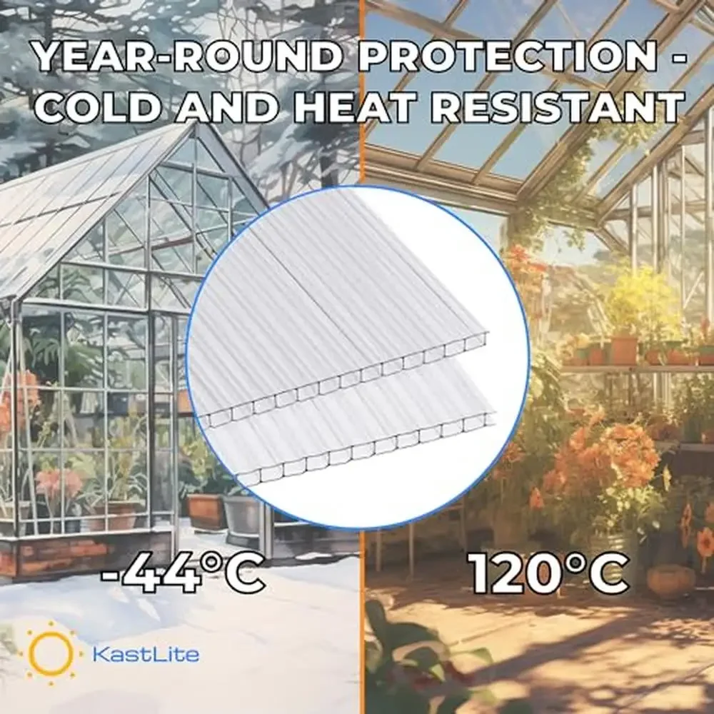 Greenhouse Panels 8mm Twin Wall Polycarbonate Roof Sheets 0.32" Clear Shatterproof UV Protection Shatterproof Insulation Optimal 3