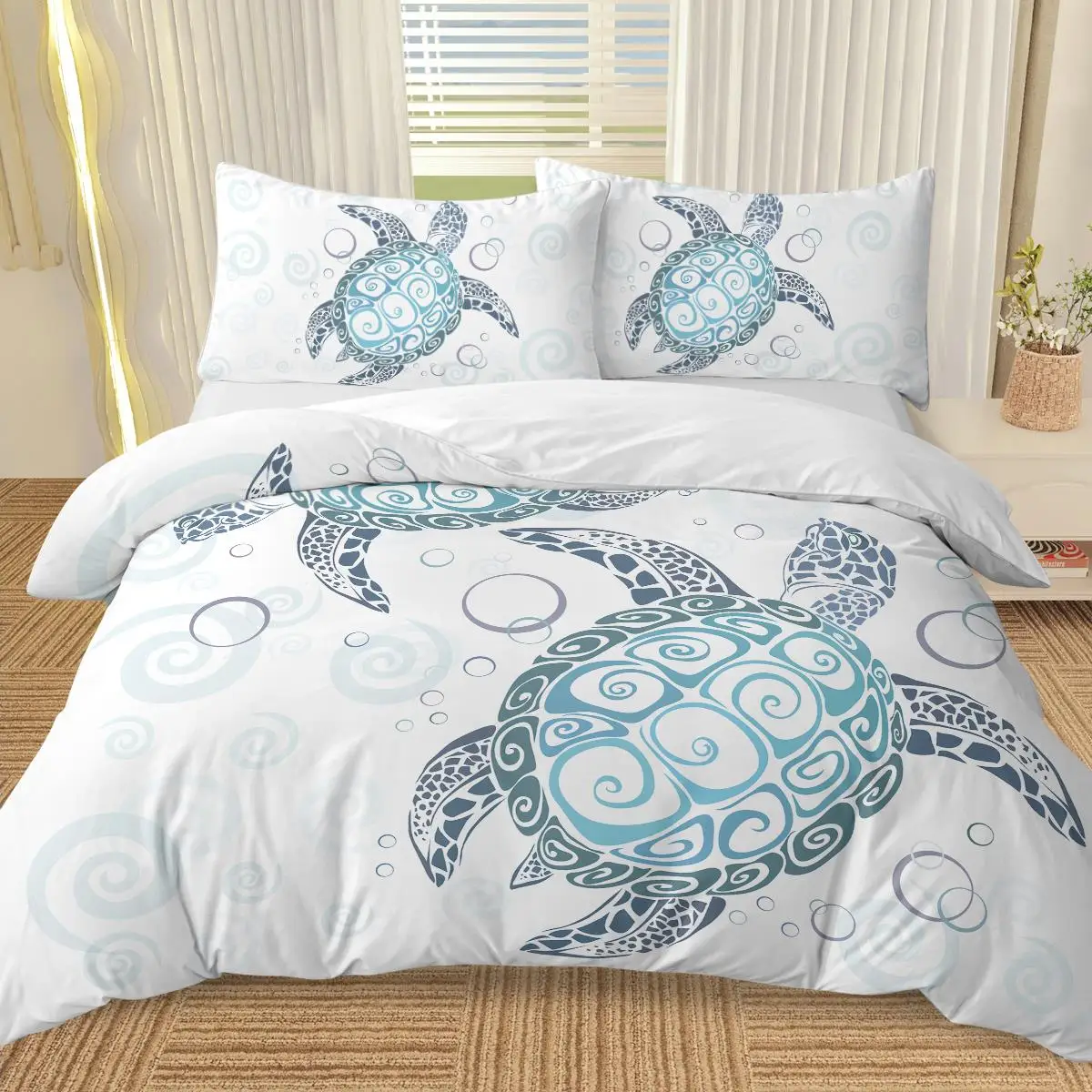 Aqua Teal Sea Bedding Set - 3PC Full Duvet Cover & 2 Pillowcases, Ocean-Themed Comforter for Beach Lovers 5
