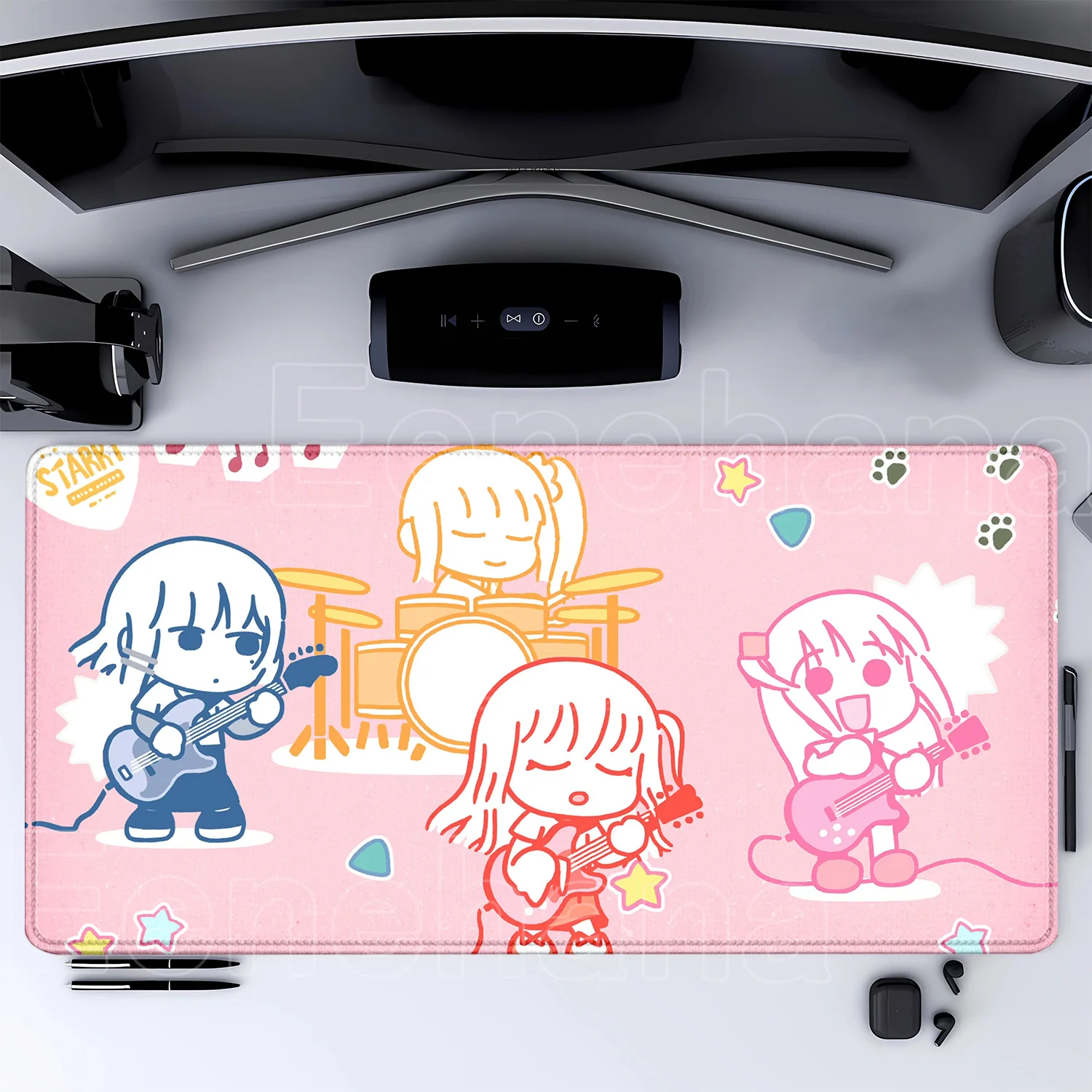 Bocchi The Rock Large Gaming Mousepad - HD Print Rubber Desk Mat with Locking Edge and Non-Slip Base