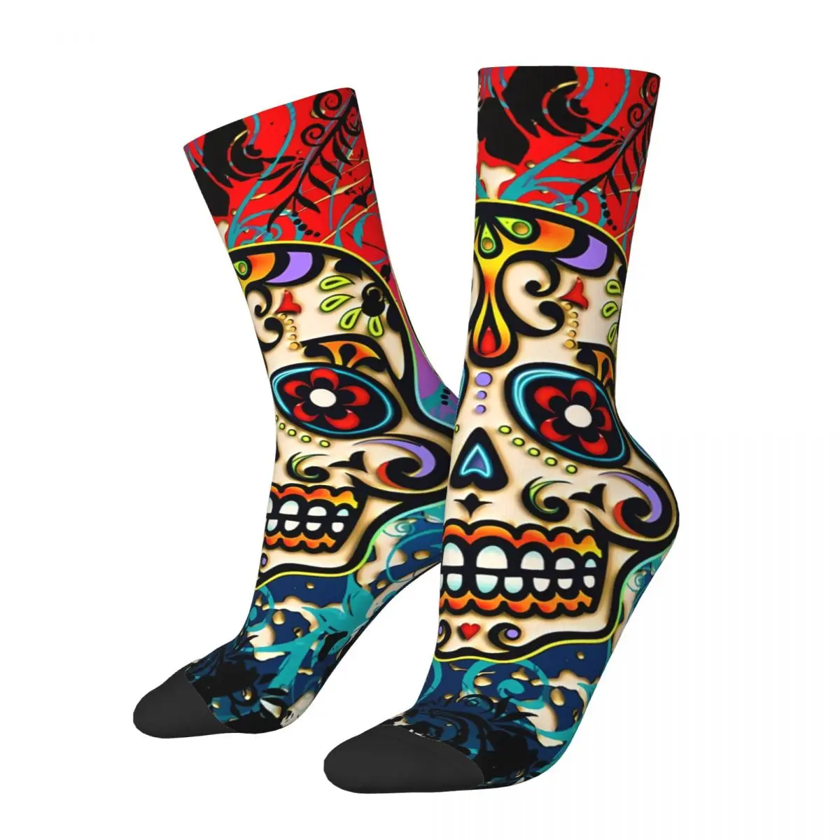 

Mexican Skull Sugar Skull Day Of The Dead Dias De Los Muertos Men's Socks Unisex Novelty Pattern Printed Crazy Crew Sock Gift