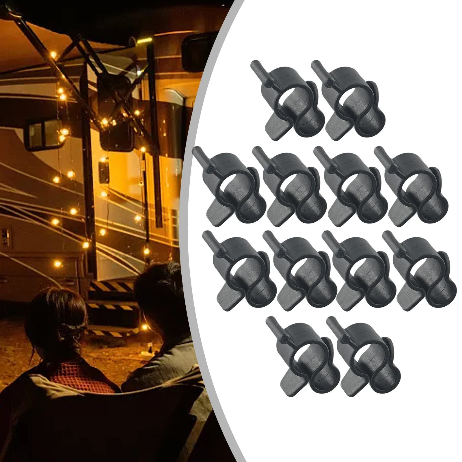 

RV Awning Rope Light Clips Rounded Awning Support And Hanging Rope Lights Black Plastic 40x29mm/1.57x1.14inch Accessories