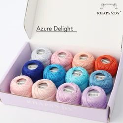 Rhapsody Pearl Cotton Embroidery Thread - Size #8, Egyptian Mercerized Cotton, 128 Vibrant Colors for Crochet and Cross Stitch Crafts (SET Azure Delight)