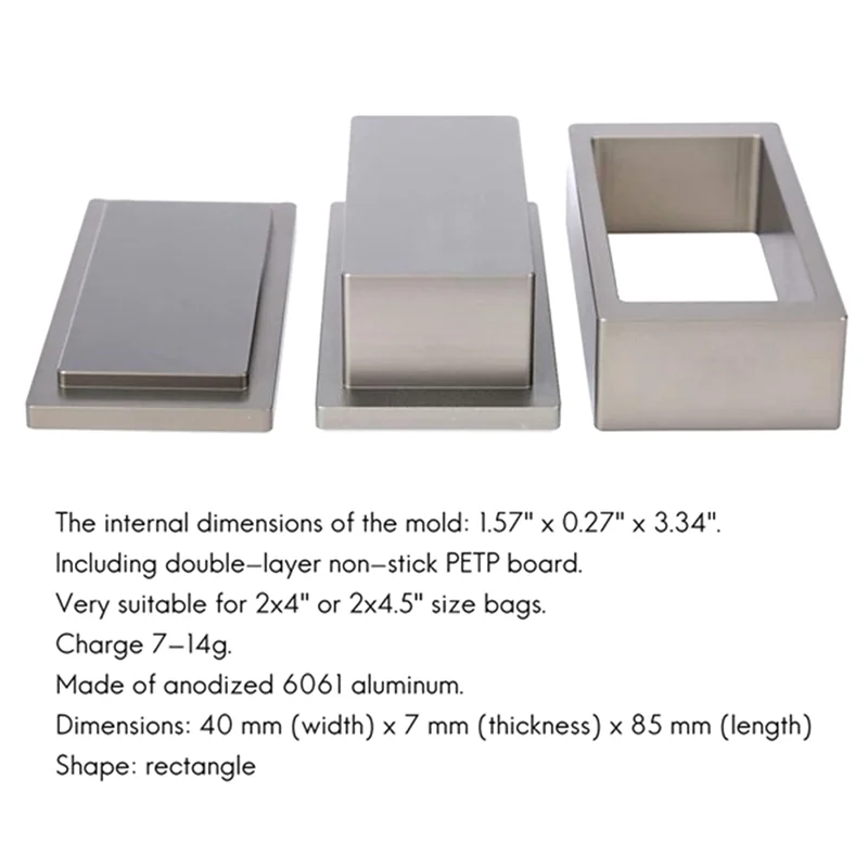 Rosin Machine Pre-Pressing Plate Pure Aluminum Pre-Pressing Mould Plate With Silicone Box 2X4in