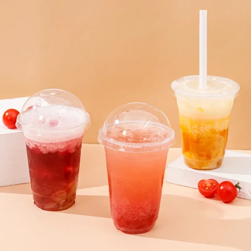 400ml Plastic Cups with Lids Snack and Drink Cup Double Plastic Cold Cup Clear Disposable PET Boba Milk Tea plastic cups