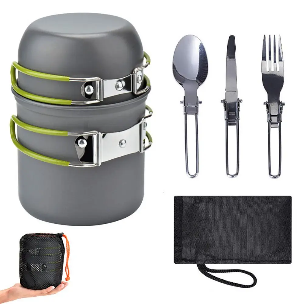 

Ultra-light Portable Pot Camping Cookware With Tablewaret Outdoor Hiking Picnic Cooking Travel Tableware Pot Spoon Fork Knife