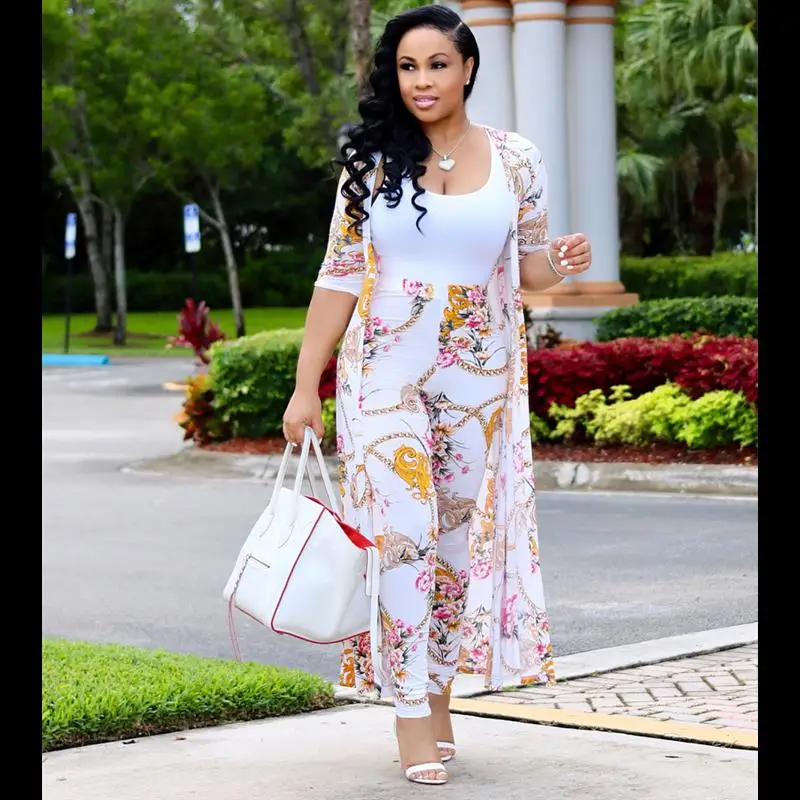 

Langmao 2 Piece Outfits for Women Printed Long Sleeves Coat and Full Length Pants Plus Size Two Piece Set -------- Women