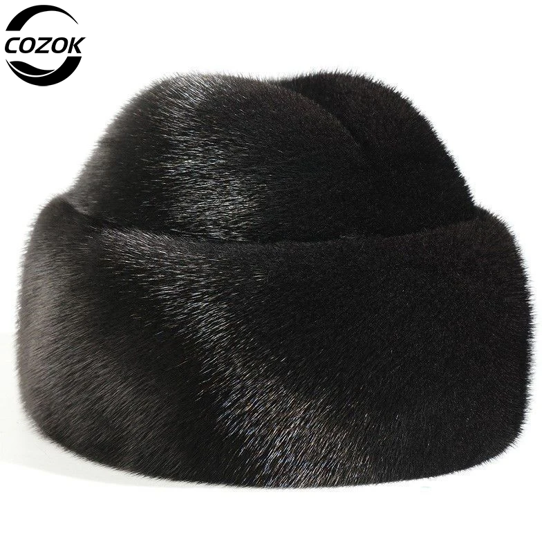 

Winter Hat For Men Genuine Mink Fur Cap Male Thick Warm Winter Fur Hat Husband Gift Caps Quality Top Hat Headgear Beanie Beret