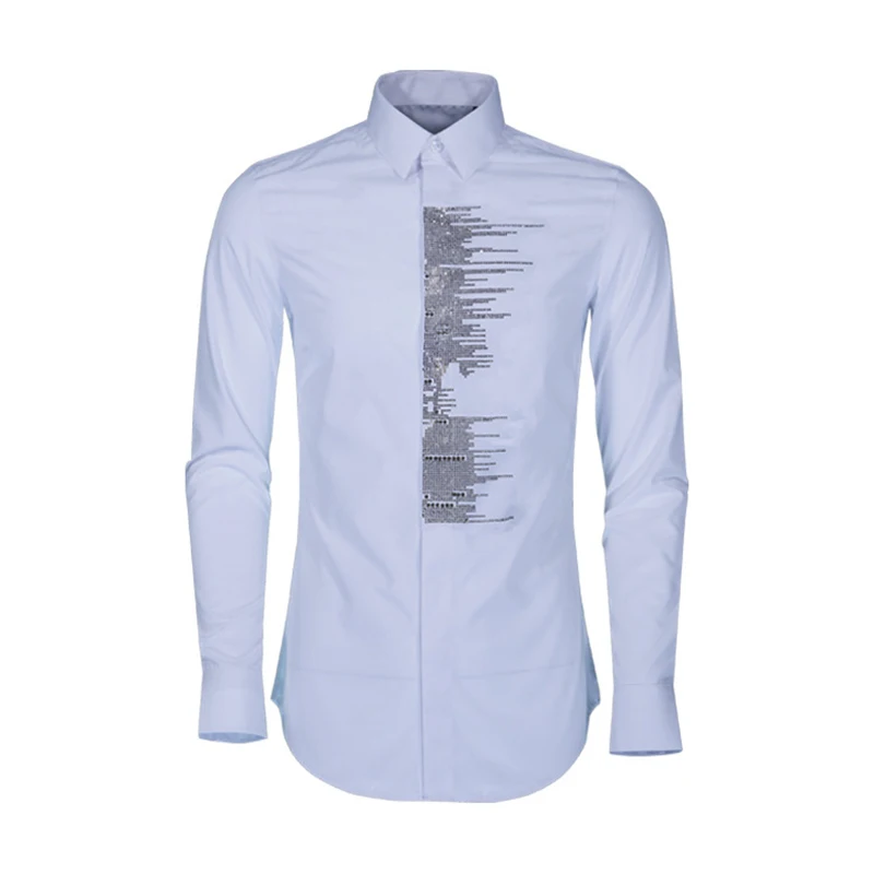 

High Quality Luxury Jewelry Mens Slim Fit Long Sleeve Tuxedo Dress Shirts Prom Performing Shirts