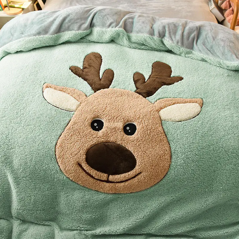 

Lamb Cashmere Christmas Deer beddingsets stripe duvetcover flat fitted sheet pillowcase winter warm bed linen Flannel queen king