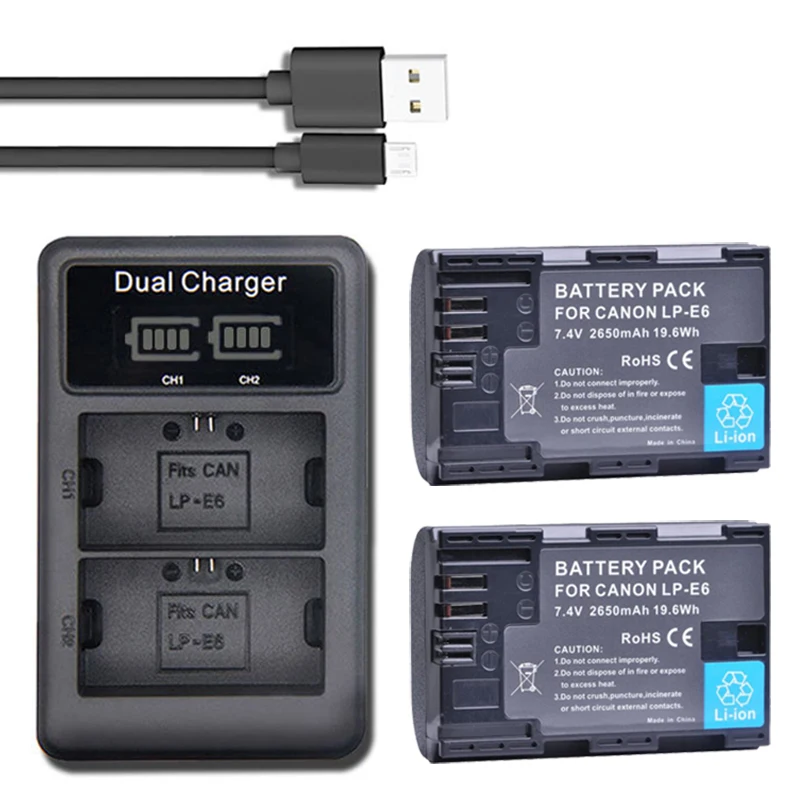 2650Mah Li-Ion Lp-E6 Lp-E6N Batteria/Caricabatterie Per Canon Eos 6D 7D 5D Mark Ii Iii Iv 5D 60D 60Da 70D 80D 90D 5Ds R5 R6 Xc10 Xc15