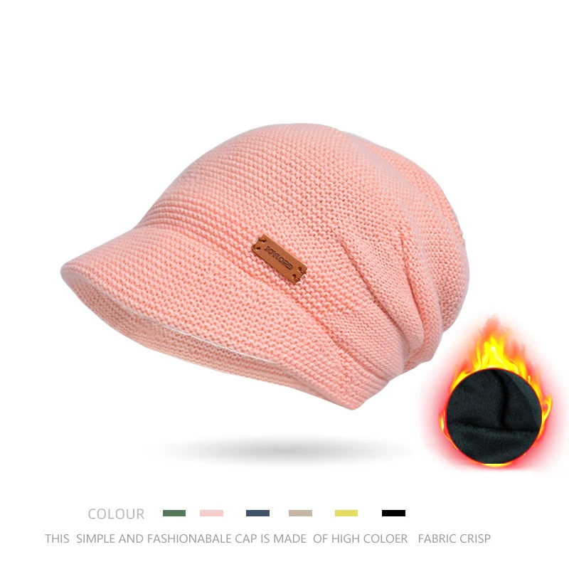 Women Knit Hat Panama women's autumn and winter warm pile hat fashion outdoor duck tongue knitted sweater pullover cold hat Cap H144