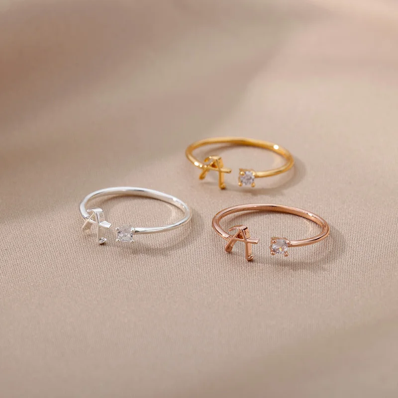 

Stainless Steel A-Z 26 Letters Ring For Women Wedding Ring Alphabet Crystal Initial Ring Finger Trendy Accessories anillos mujer