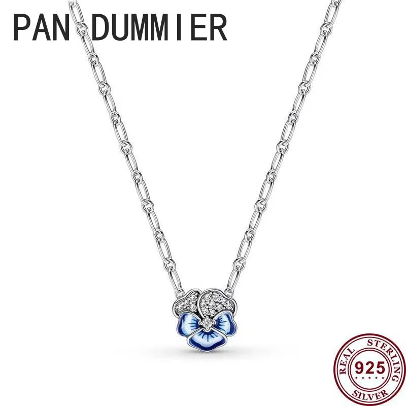 New Hot 925 Silver Eternal Tricolor Pansy Circular Halo Necklace Is Suitable For Wedding Gifts And High-quality Charm Jewelry