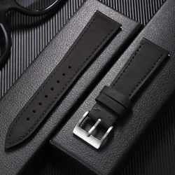 Vintage Crazy Horse Leather Watchband - Retro Cowhide Strap - 20mm (Black)