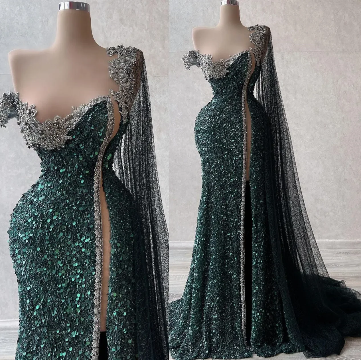 

Aso Ebi Dark Green Mermaid Prom Dresses 2024 Beaded Sequined Lace Evening Formal Party Second Reception Birthday Engagement Gown