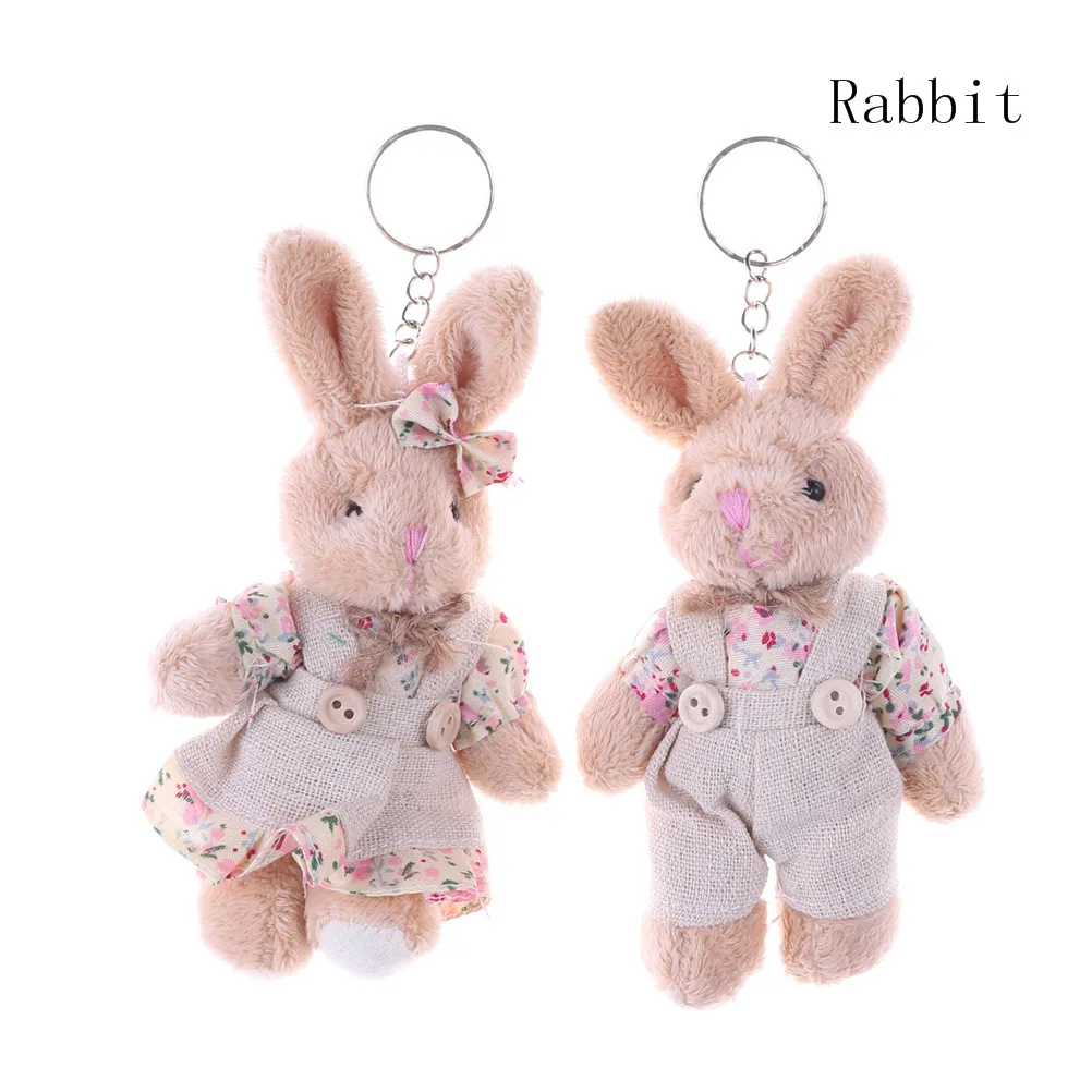 

1 Pair 11cm Floral Cloth Teddy Bear Rabbit Bunny Dolls Key Bag Pendants Couple Bear Rabbit Plush Keychain Lovers Friends Gift