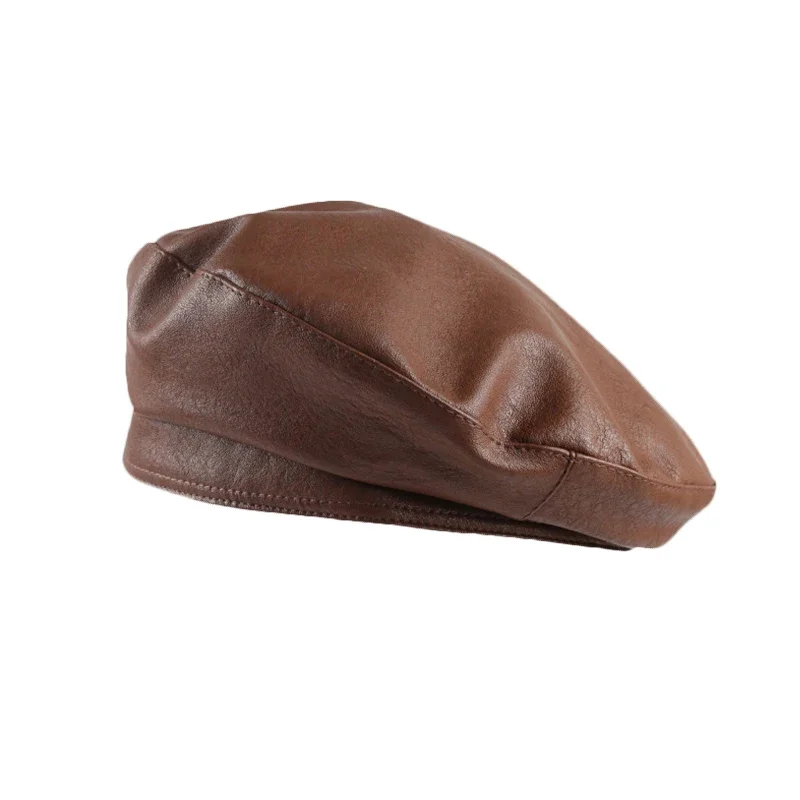 Beret Hat Woolen Beret Fashion Solid Color Beret Women Vintage PU Leather Berets Hats Autumn Winter Lady Elegant Octagonal Cap Caps Panama Hat