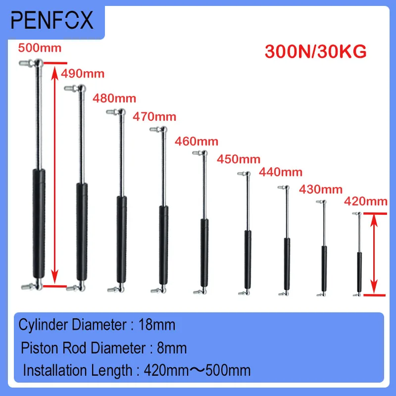 1PC 420-500mm 30kg/300N Universal Strut Bars Gas Spring Support Bonnet Car Caravans Cabinet Cupboard Doors Windows Hatches Boat
