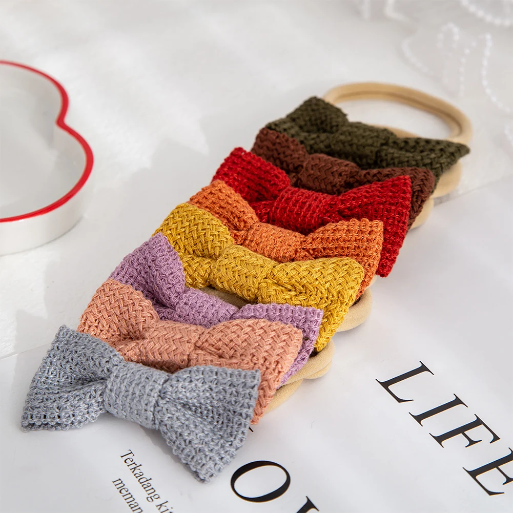 

7.5cm Mini Knit Bow Baby Girls Headbands Crochet Korean Elastic Nylon Hair Bands Newborn Kids Photography Props