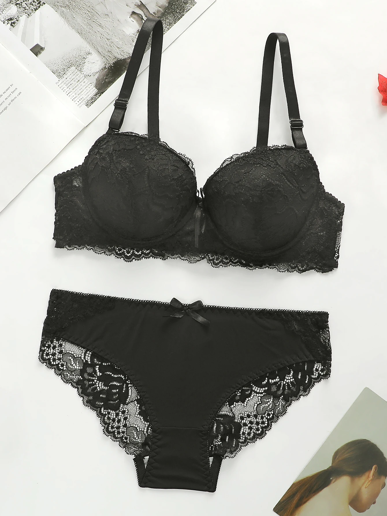 Ensemble soutien-gorge et culotte en dentelle pour femmes, sous-vêtements sexy à imprimé floral, push-up, ensemble de lingerie multicolore A2155